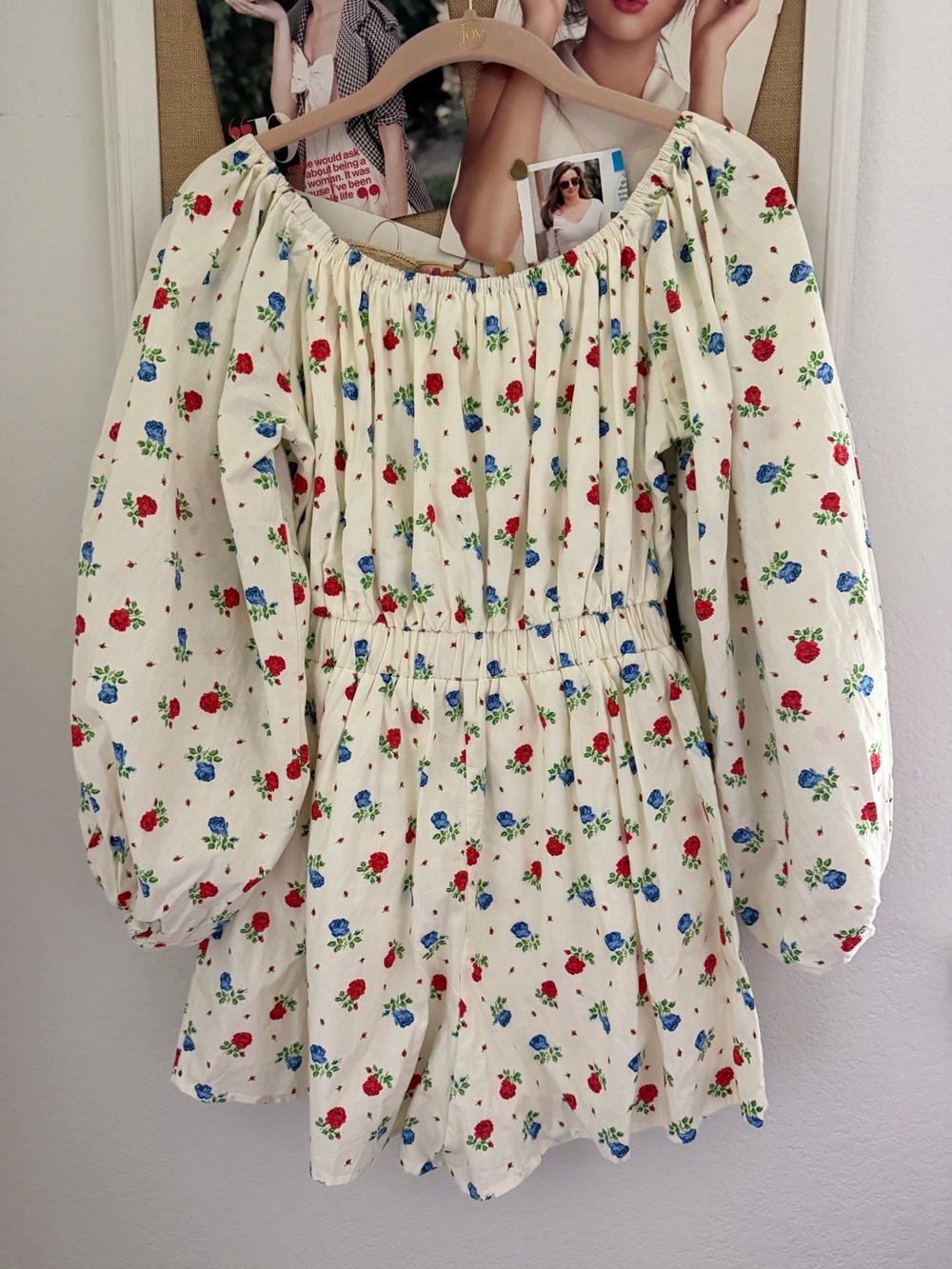 Mable Cream Floral Romper with Red & Blue Flowers